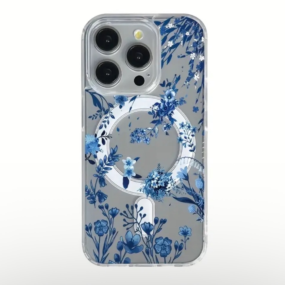 Transparent delicate blue floral iPhone Case